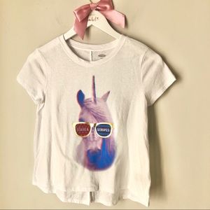 Old Navy White Holographic Unicorn Shortsleeve Tshirt Girls Large 10-12